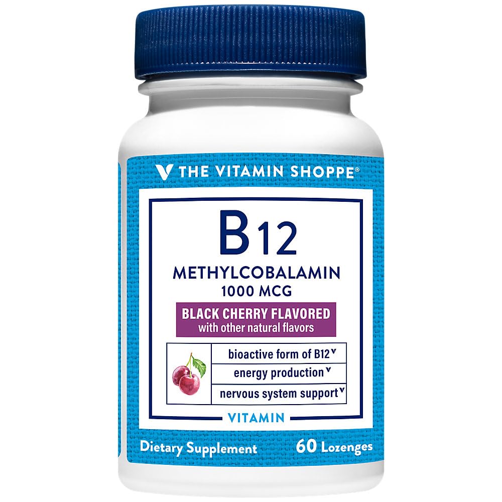 The Vitamin Shoppe Vitamin B12 Methylcobalamin 1,000mcg - Highly Bioavailable Form of B12 to Support Energy Production - Black Cherry Flavored (60 Lozenges) 60 Count (Pack of 1)