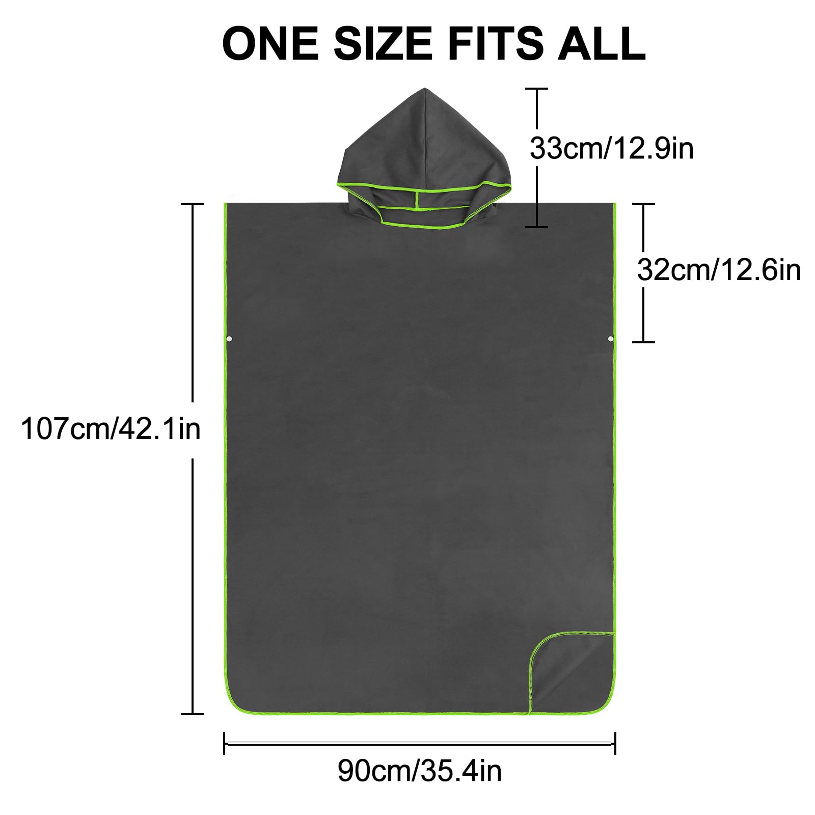 Pameil Poncho de baño para mujer y hombre, Poncho toalla, Poncho de microfibra para surf, Largo con capucha para mujer y hombre, Ideal para la playa, olas, surf (Gris oscuro)
