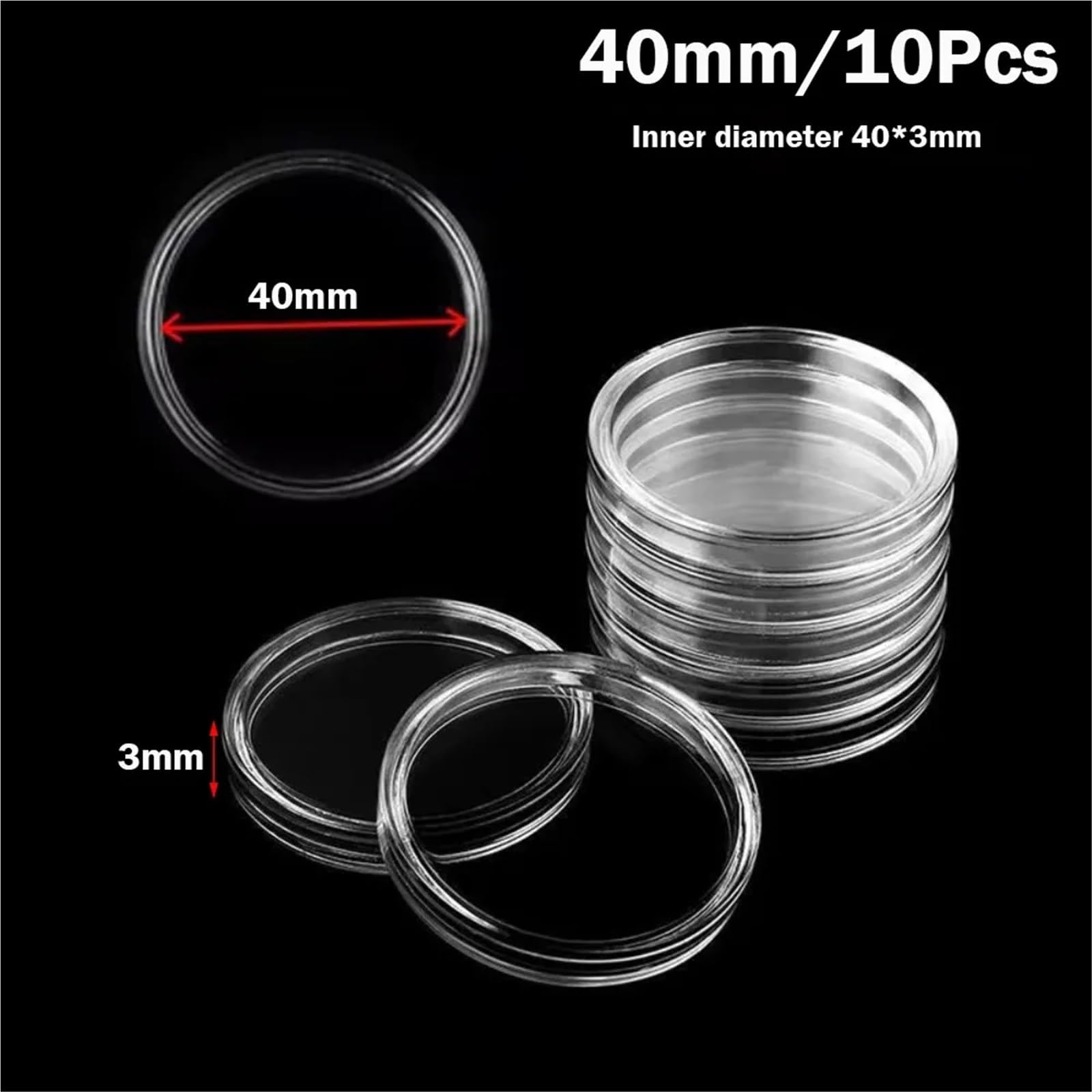 Portamonete, 10 capsule trasparenti per monete, in plastica, protezione per la casa (40 mm)