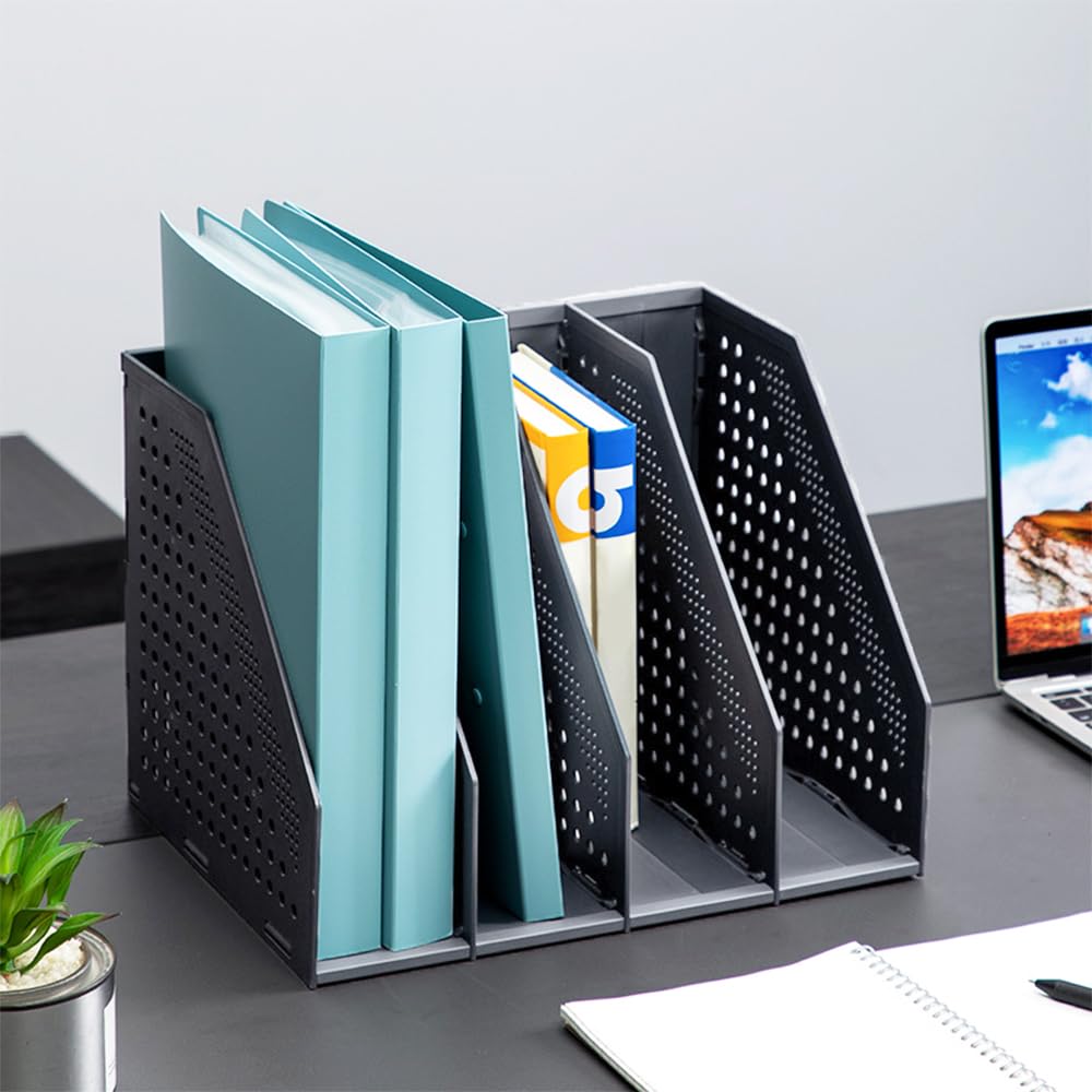 2 Pezzi Desk Portariviste con 4 Scomparti, Organizer da Scrivania per Organizzazione e Cconservazione Dell'ufficio, Organizer da Scrivania per Scuola (Nero, Bianco)
