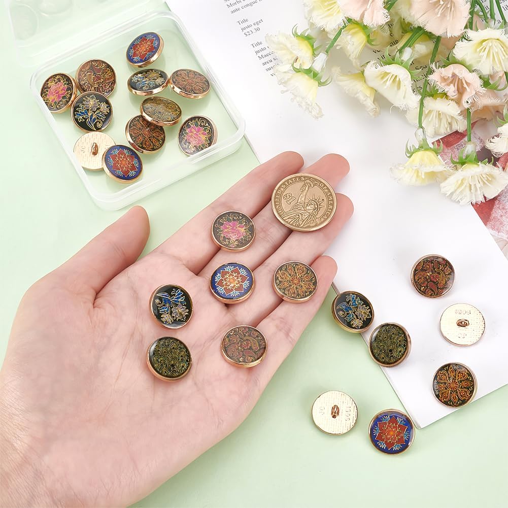 PH PandaHall 24pcs Women Shank Buttons, 6 Style Alloy Enamel Flower Sewing Buttons, 18mm Diameter, 2.1mm Hole