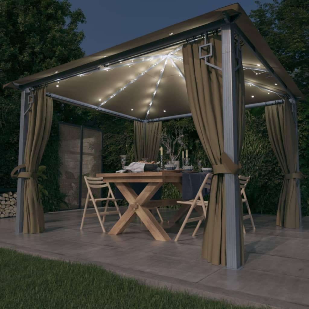vidaXL Gazebo con Tende e Luci LED 300x300 cm Grigio Talpa Alluminio
