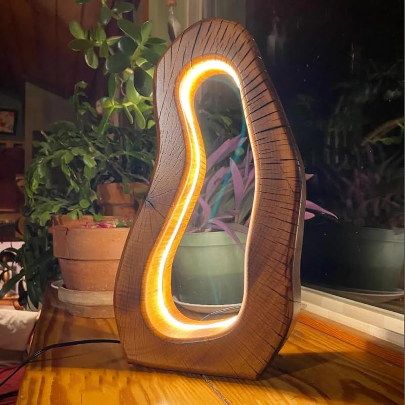THE GRANDEUR Modern Wooden LED Night Lamp for Bedroom – Decorative Table Lamp for Living Room, Bedside & Home Decor – Warm Ambient Light Wooden Lamp (12x6 inch)