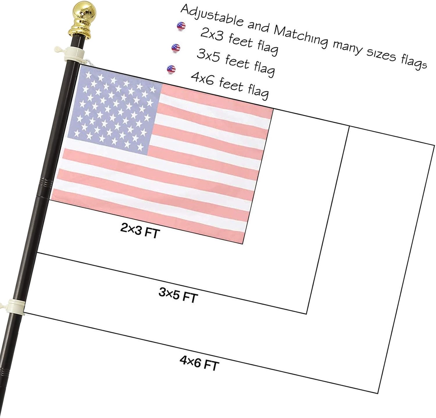 Barcetine Flag Pole Kit, 5FT Flag Pole & Bracket Used for House Porch Outdoor, Tangle Free Brown Flagpole with Black Flag Pole Holder Wall Mounting Bracket