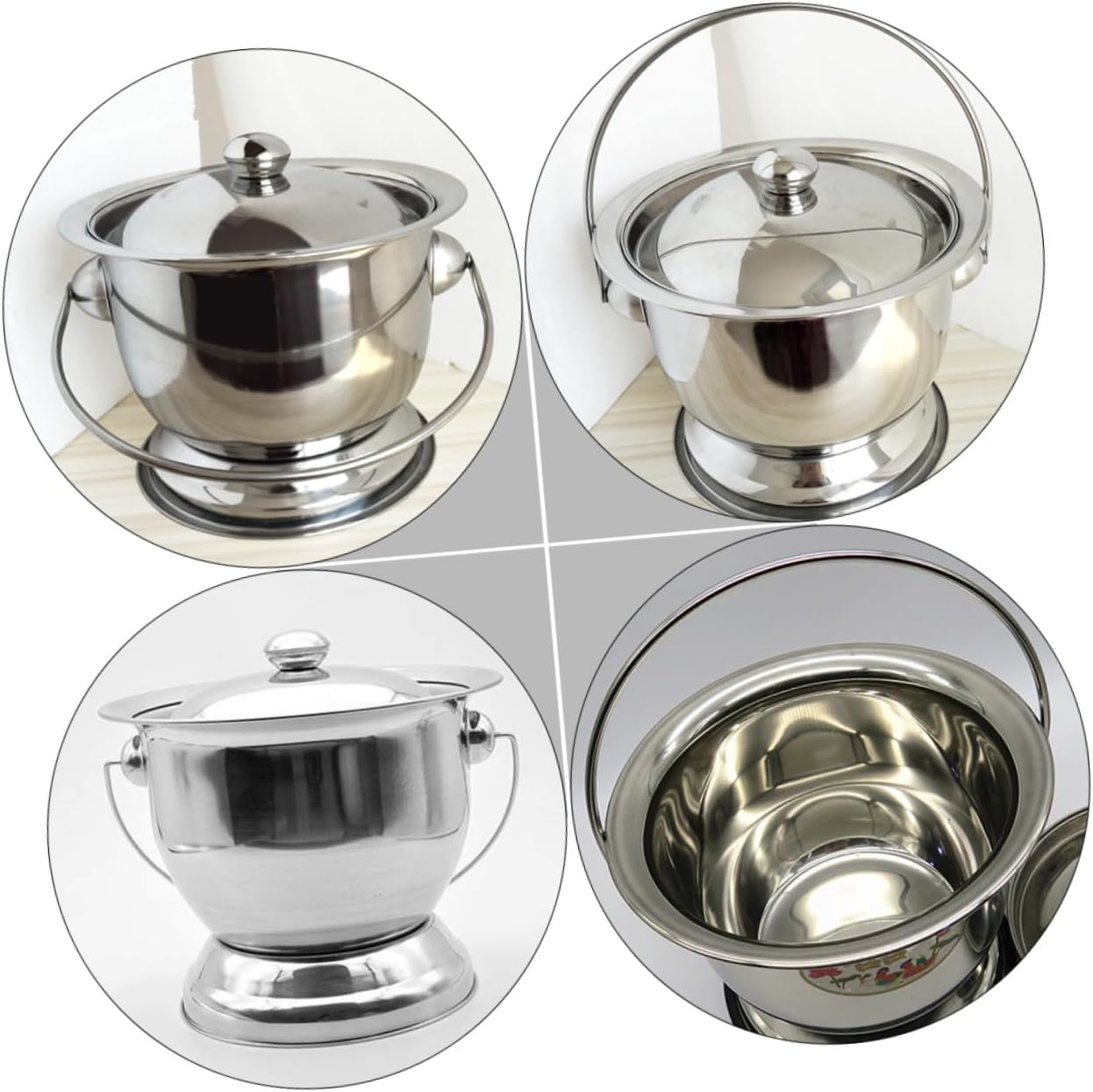 Baluue Stainless Steel Chamber Pot with Lid Thickened Handheld Spittoon for Adults Non-Slip Base Urinal Bucket Durable and High Temperature Resistant Practical Night Urinal for Home Use
