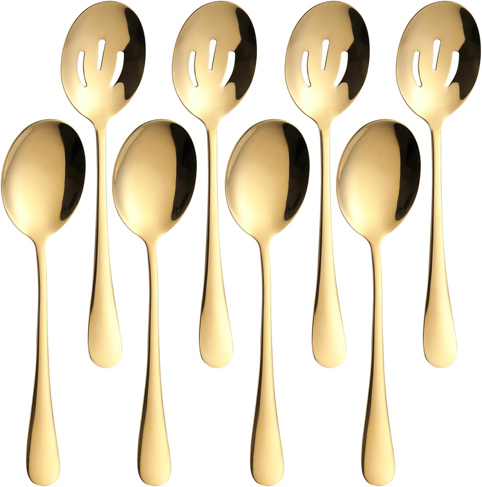 8-Piece Serving Spoon Set Gold - 4 Serving Spoons and 4 Slotted Spoons, Large Cutlery for Catering Buffet,Festival Kitchen Utensils, Dishwasher Safe, 8.7 Inches