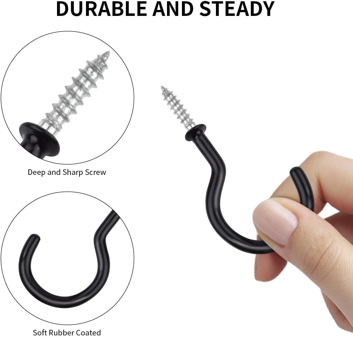 70% оƒƒ Evеrуthіng 15 Pcs Ceiling Hooks Screw Hooks-2 inches Steel Vinyl Cup Hooks-OakMethod Screw-in Hooks for Hanging Light String, Coffee/Tea Cups, Plants, Wind Chimes and Mugs. (Black)