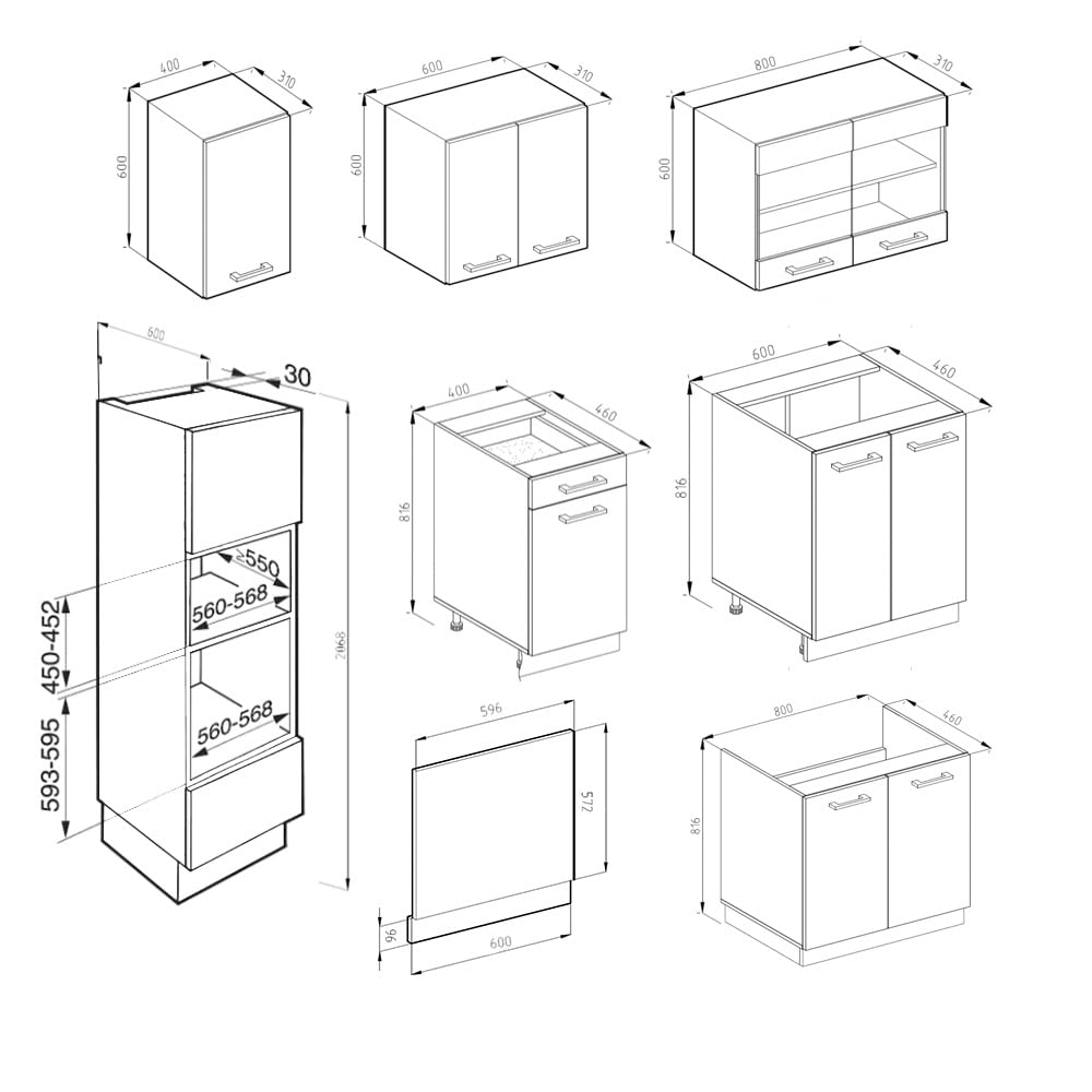 Vicco Mueble de Cocina R-Line, Blanco, 300 cm J-Shape con Armario Alto, ET Antracita, Apto para combinación y ampliación Individual
