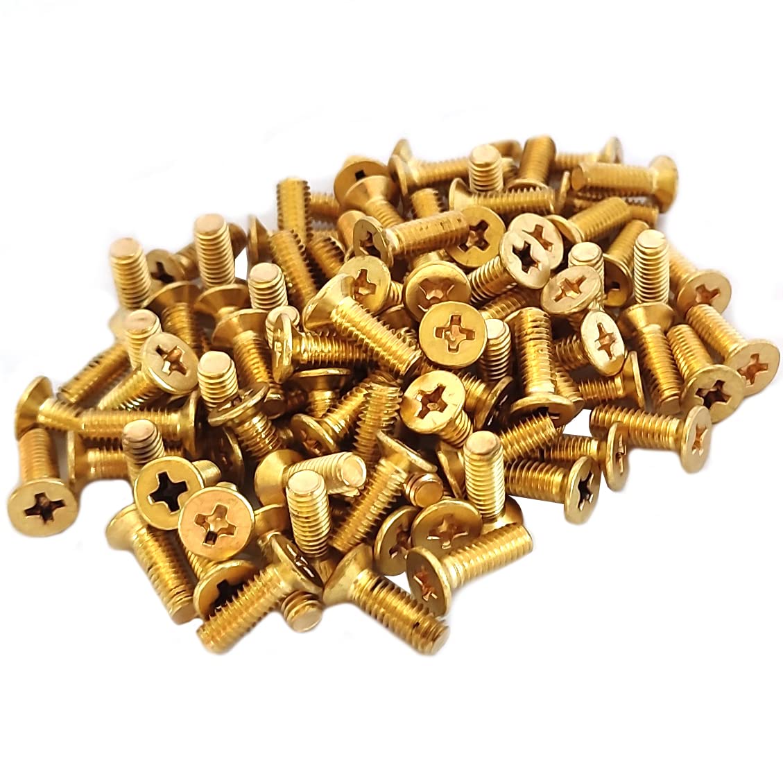 NACXM4 x 12mm Flat Head Phillips Machine Screws Bolts Countersunk Screws, Brass, 100Pcs