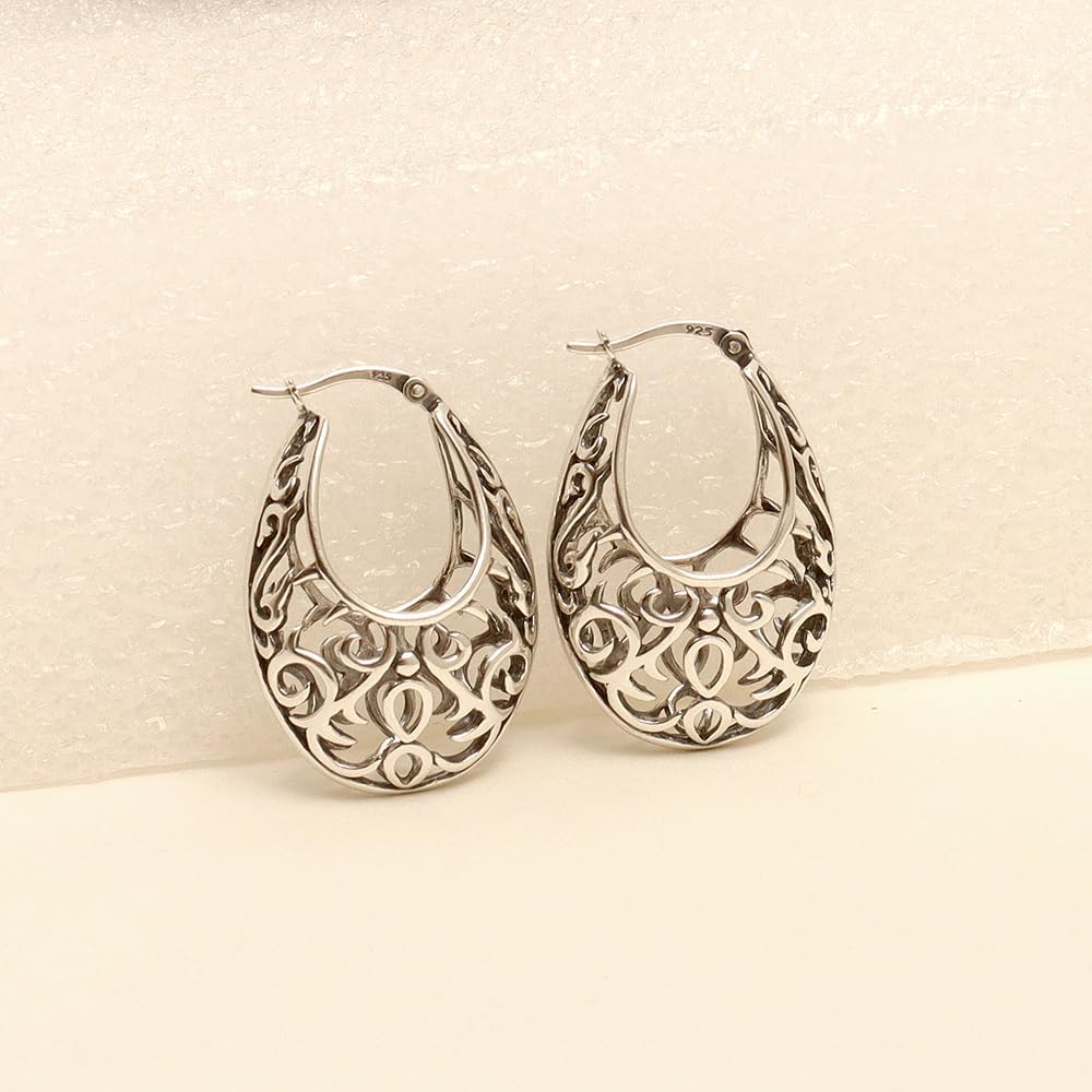 LeCalla 925 Sterling Silver Chunky Hoop Earrings for Jewelry Gifts | Hypoallergenic Medium & Large Click-Top Italian Earring Hoops for Women - Image 4