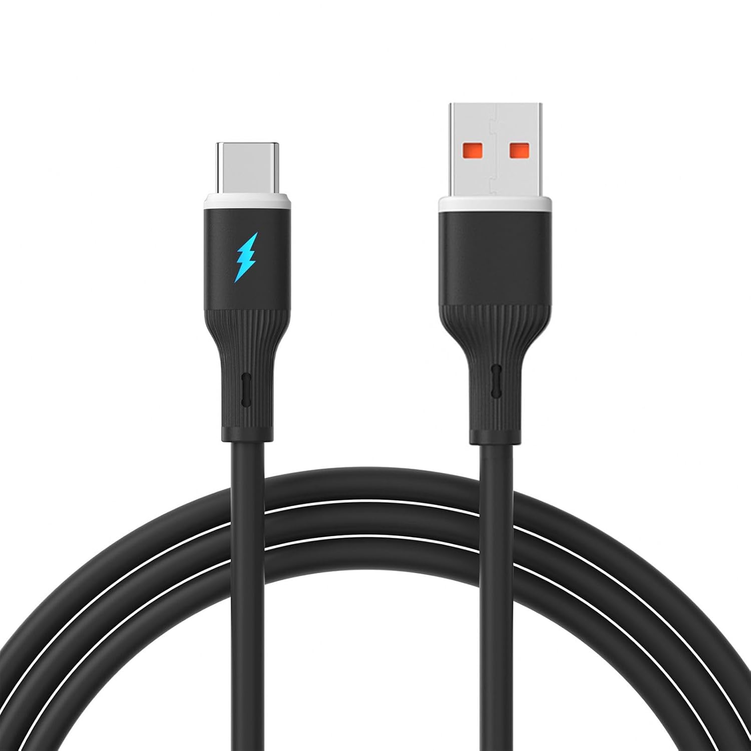 Силиконовый зарядный кабель AKYGA AK-USB-62 USB-C, черный, USB 2.0, 480 Мбит/с, светодиодная подсветка, гибкий кабель для передачи