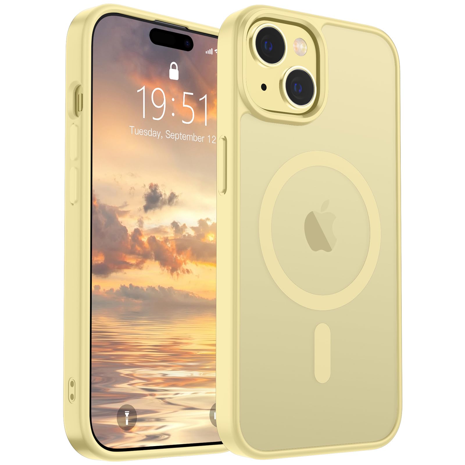 SUPFINE Magnetic for iPhone 15 Case (Compatible with MagSafe) (Military Grade Drop Protection) Slim Translucent Matte Shockproof with Anti-Fingerprint Phone Case,Buttercream Yellow