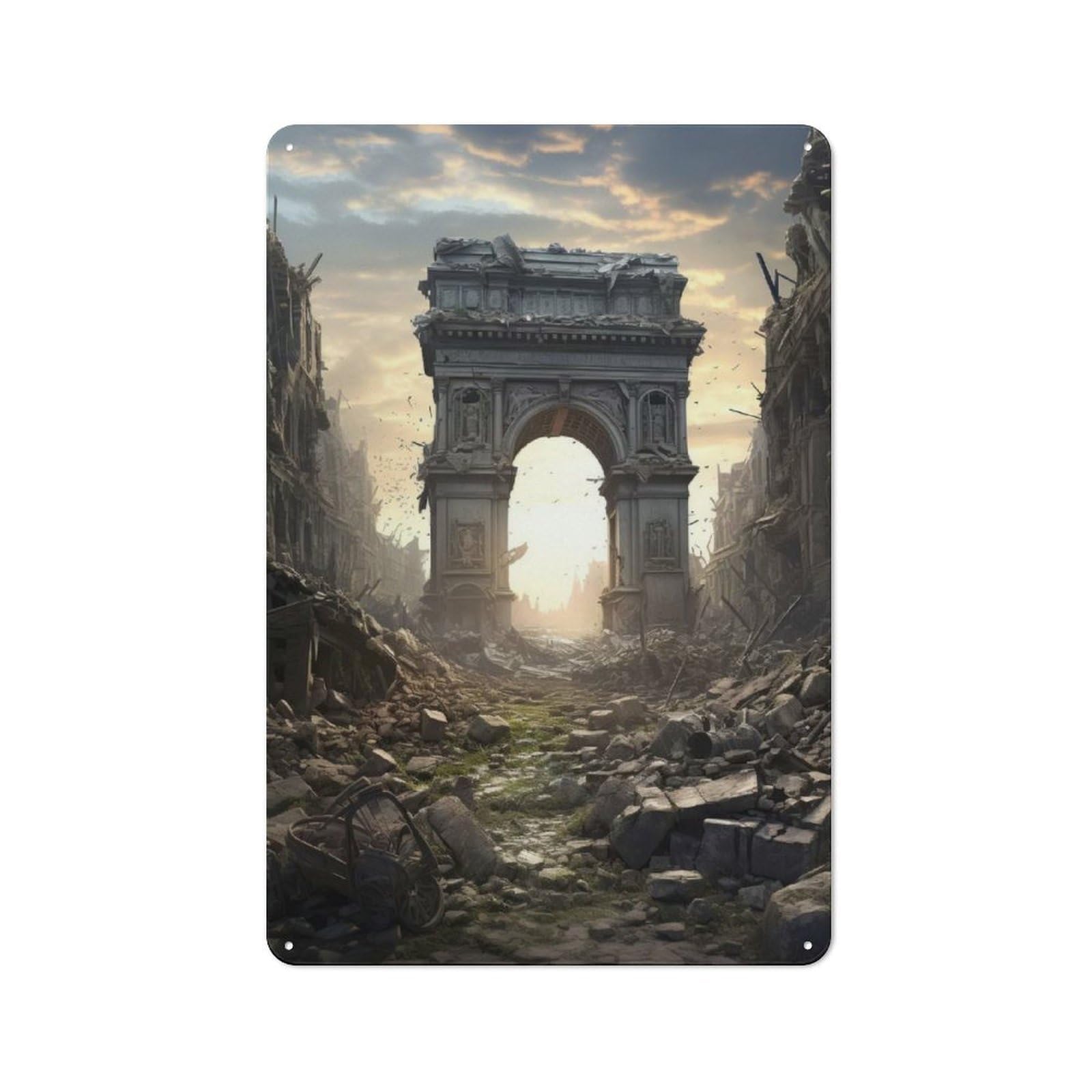 Junmoney Style-4 Arc De Triomphe Vintage Metal Plaque 30X20cm For Living Room Wall, Suited To Living Room Decor Lovers