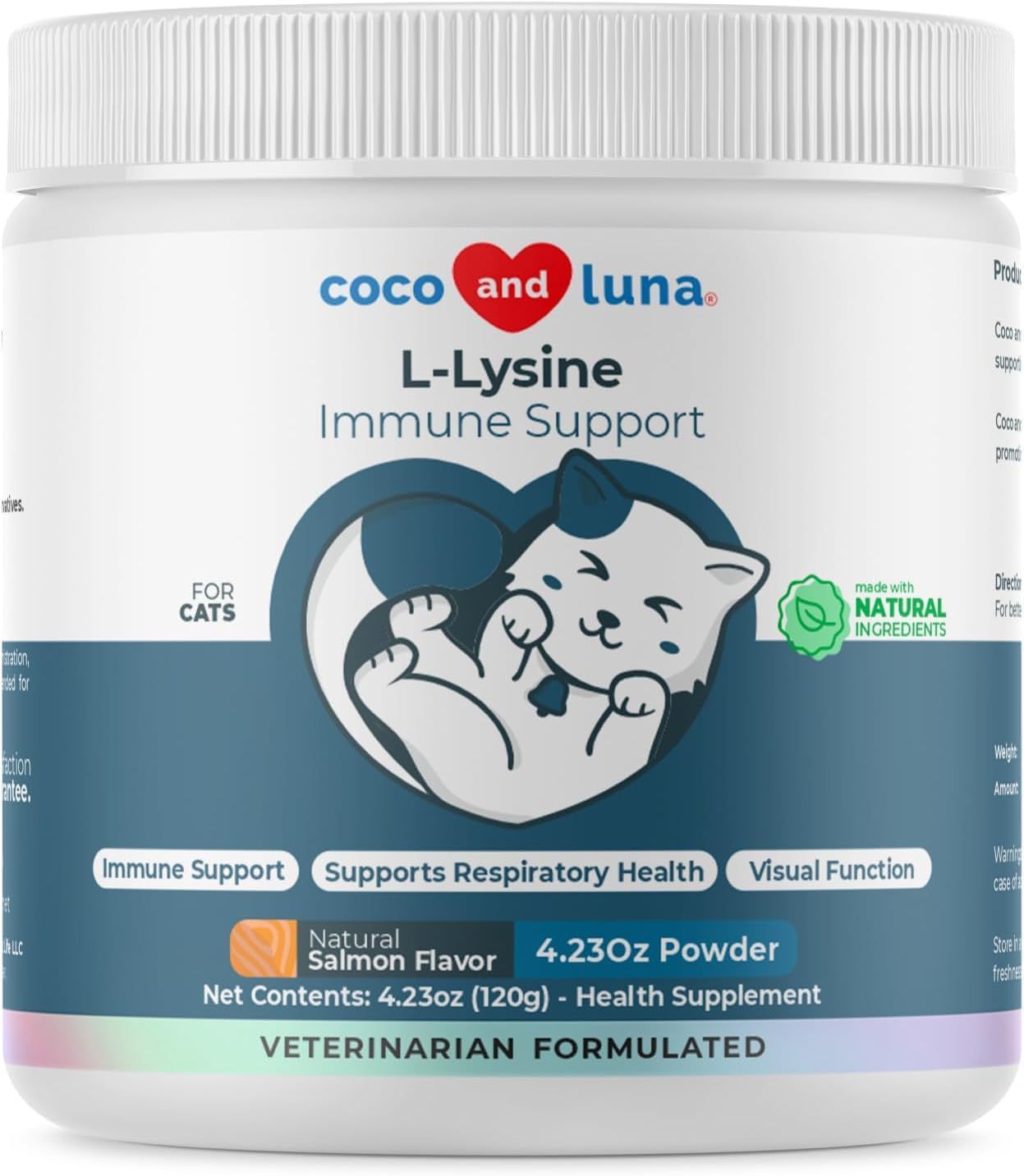 L-Lysine Supplement for Cats 900mg/scoop – Cat Supplement for Sneezing and Runny Nose, Cold, Immune Support, Eye Function, and Respiratory Health – Lysine Powder