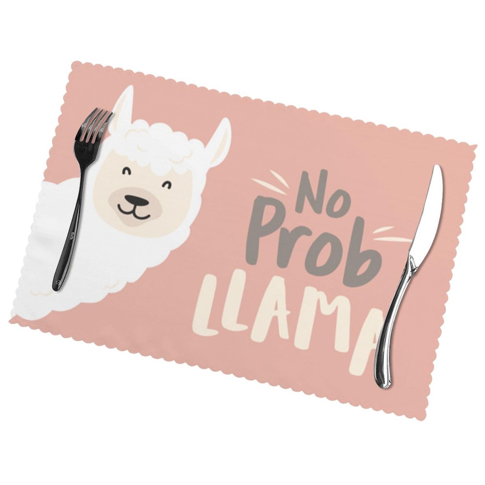 Cute Llama Print Placemats Sets Of 6, Wipeable Place Mats, Non-Slip Heat Resistant Table Mats For Dining Table 45x30 Cm