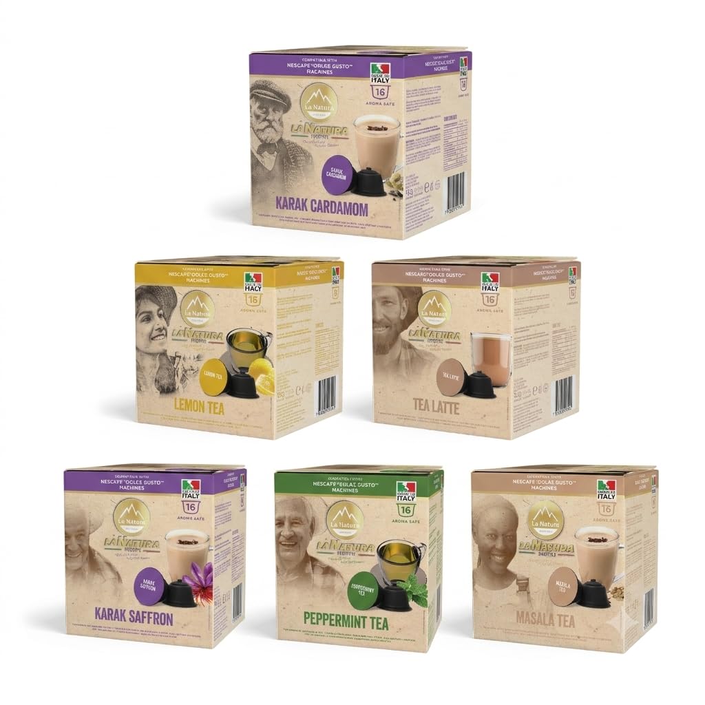 La Natura Lifestyle Teekapseln kompatibel mit Dolce Gusto Kaffeemaschinen – 96 Kapseln Exotic & Chai Selection mit Karak Kardamom, Karak Safran, Chai Latte, Milk Tea, Lemon & Mint, Orient Auswahl