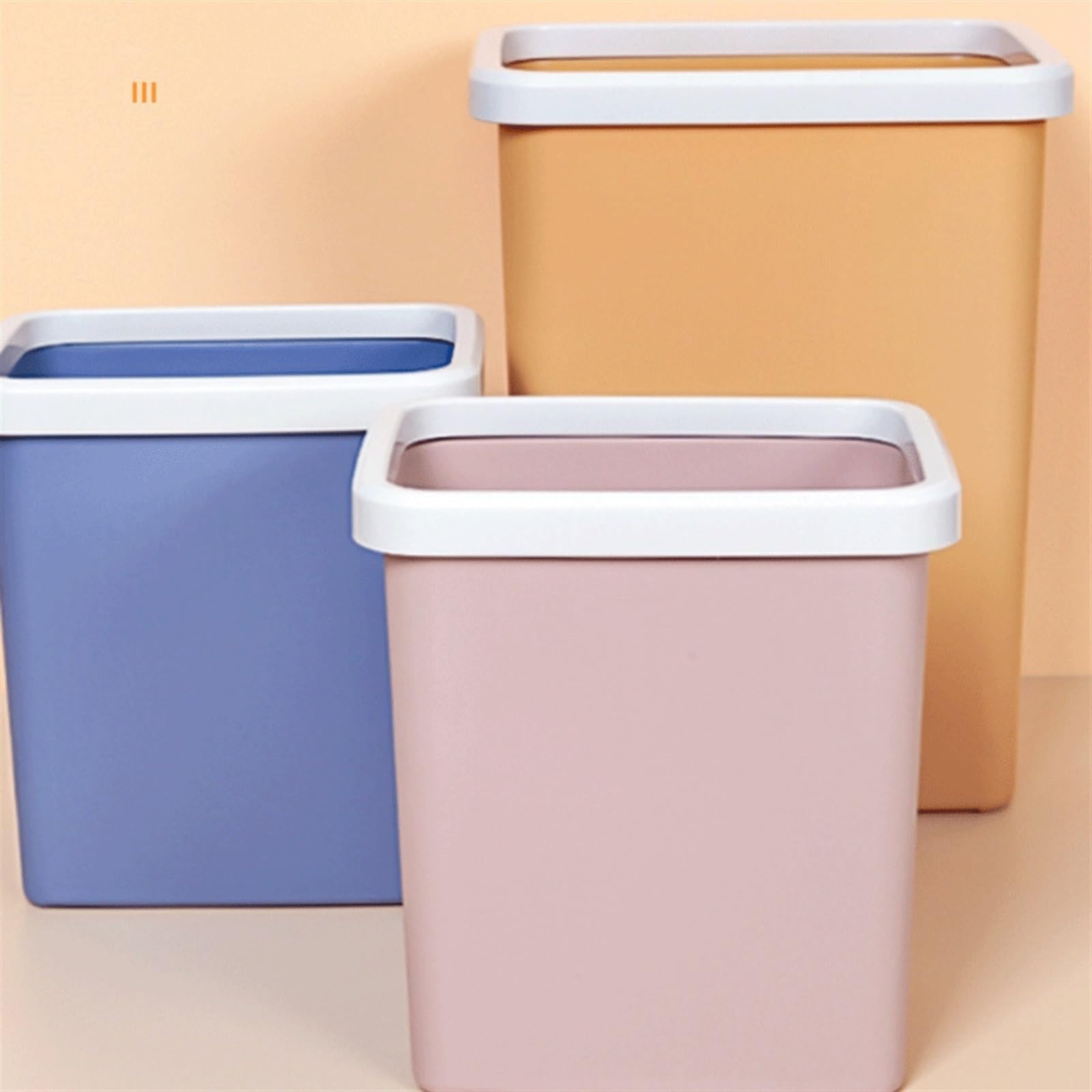 Poubelle Corbeille à papier carrée en plastique adaptée au salon, la chambre coucher, salle de bain avec anneau pression Blanc/gris/rose/beige(Beige)
