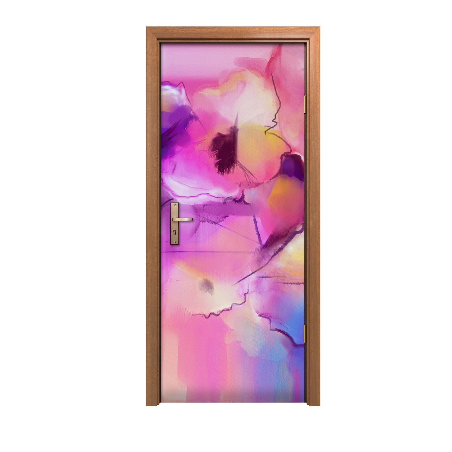 Autocollant de porte 80x200cm motif Art des fleurs pour décoration murale