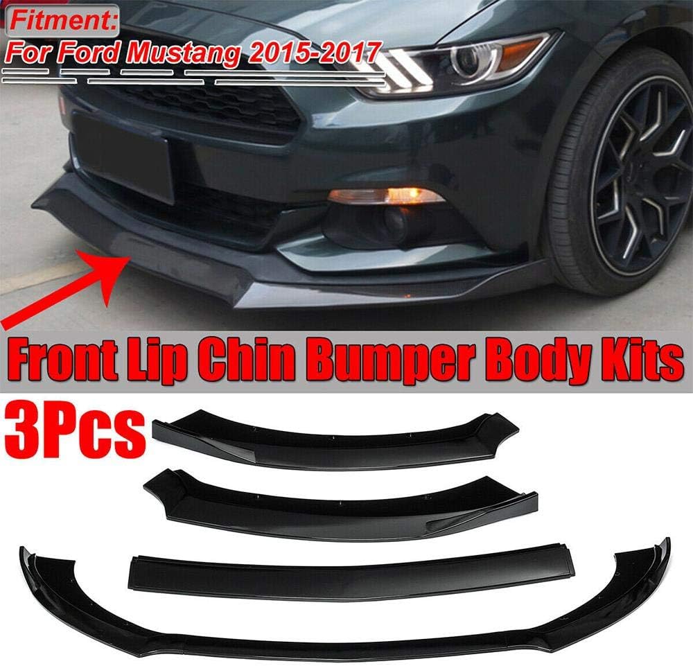 Painted Black Front Bumper Body Kit Spoiler Lip 3PCS Compatible with 2015-2017 Mustang