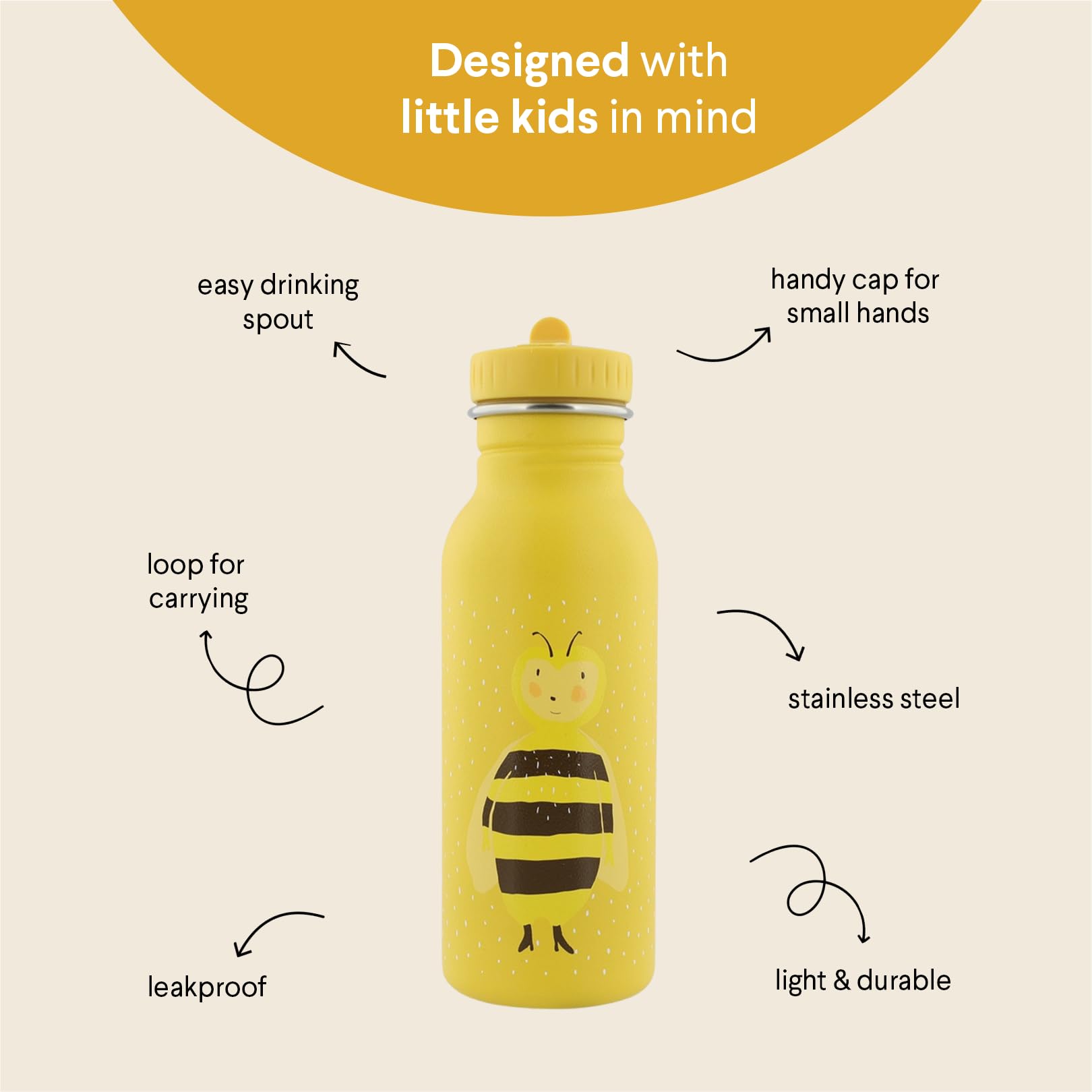 Trixie Baby Trixie – Borraccia per bambini in acciaio inossidabile, 500 ml – Mrs. Bumblebee (Bumblebee)