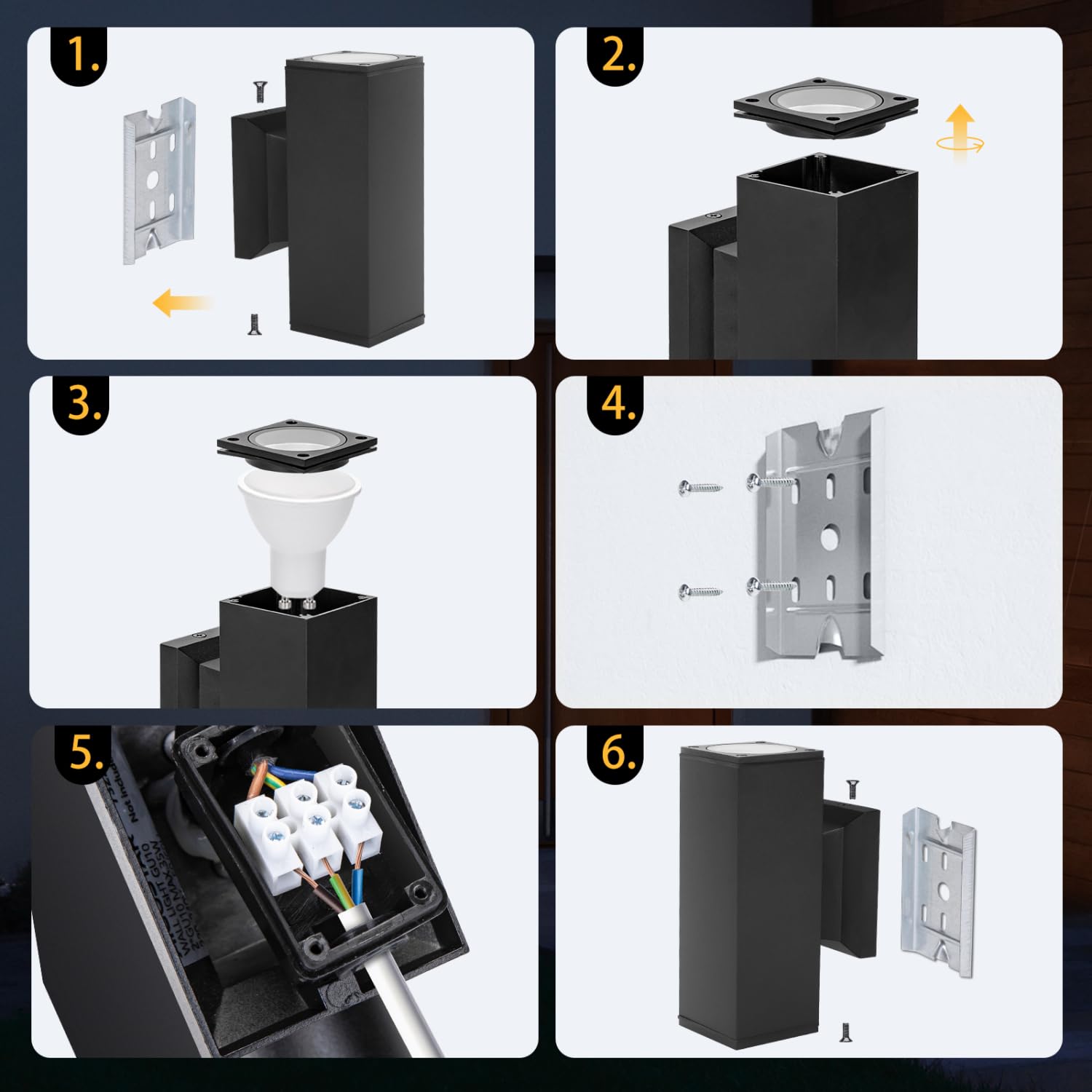 Aigostar Applique LED da Parete Esterno, Lampada da Parete Rettangolo Alluminio GU10, Impermeabile IP65 Luce Esterno per Patii, Giardini, Corridoi, Balconi, Vialetti, Lampadina non inclusa(12 pacchi