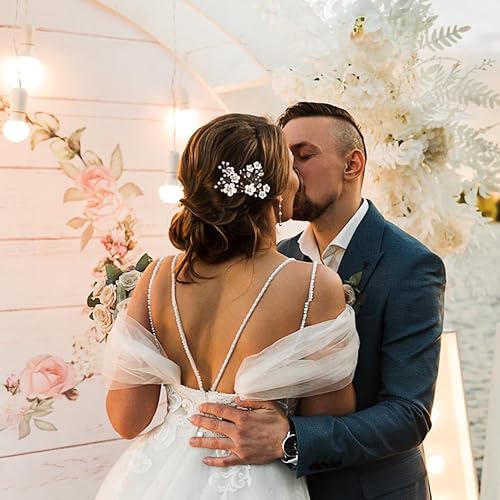 Miniatura 6 de Fstrend Horquillas para el cabello de boda de novia, diamantes de imitación plateados, perlas brillantes, pasadores de pelo de novia, preciosos