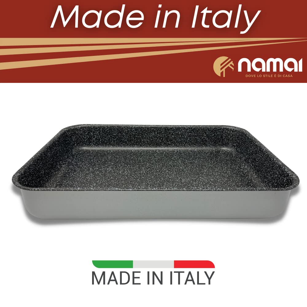 NAMAI -Plat Four Rectangulaire - Antiadhésif - Passe au Lave-Vaisselle - Aluminium - Plaques de cuisson - Design effet Pierre - (Set tris 35 cm 30 cm, 25 cm)