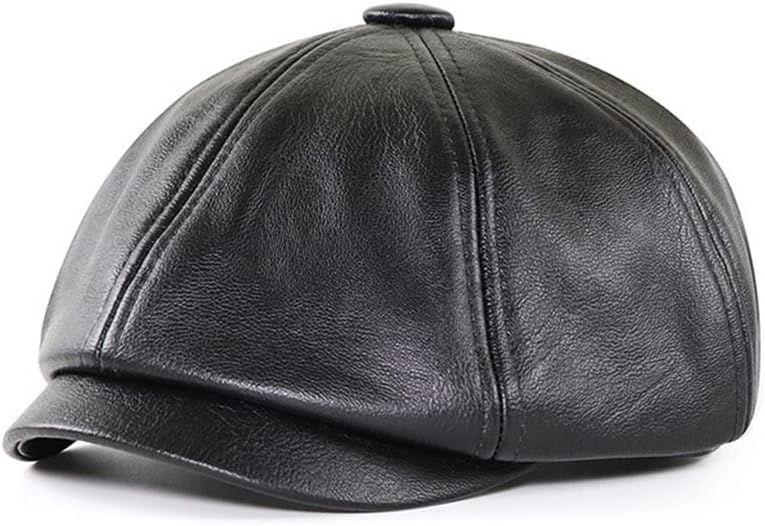Newsboy Caps Men PU Leather Octagonal Hat Male Retro Middle-Aged Duckbill Berets Black Detective Hats Painter