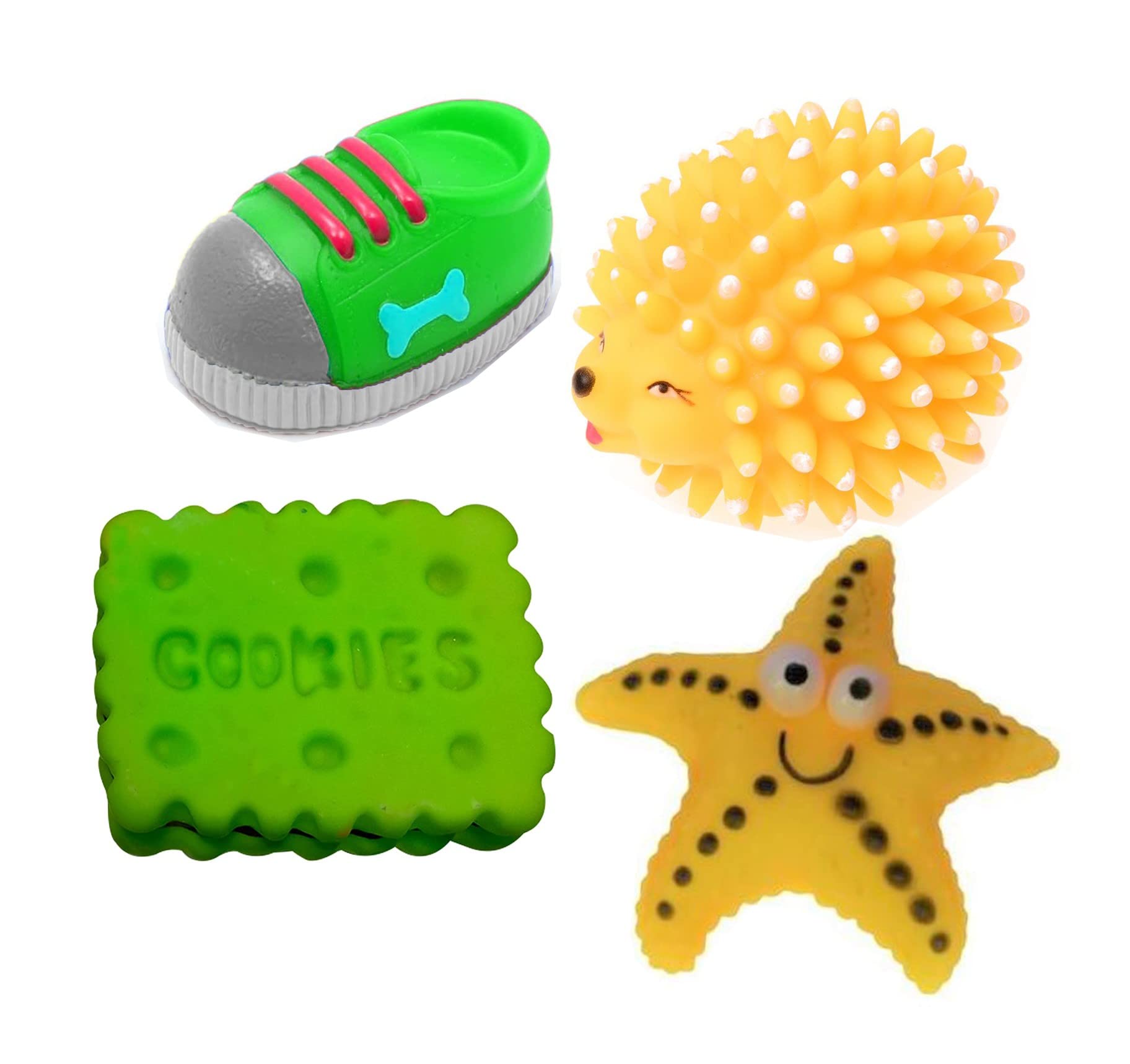 Pet Needs Combo of 4 Soft Latex Rubber Interactive Squeaky Toys for Small Puppy- Shoes, Cookie, Cute Hedgehog, Star Fish (B0C552FTTJ) Amazon Price History, Amazon Price Tracker
