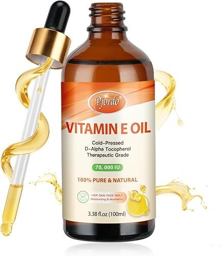 Aceite de vitamina E 100% puro y natural, 70,000 UI de aceite orgánico de vitamina E prensado en frío para piel, cara, cabello, uñas y cicatrices,