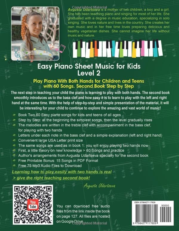 Easy Piano Sheet Music for Kids Level 2: Play Piano With Both Hands for Children and Teens with 60 Songs. Second Book Step by Step (+ Free Audio) image 3