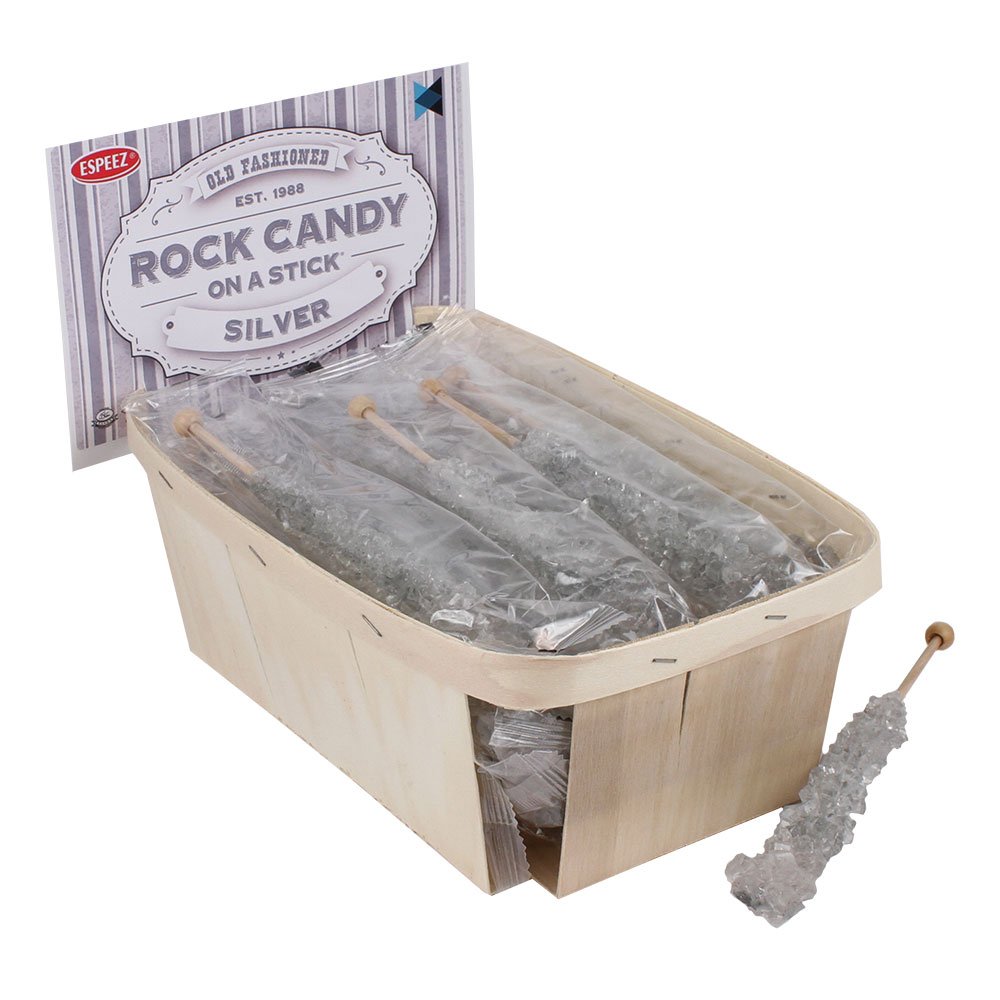 Extra Large Rock Candy Sticks: 24 Silver Rock Candy Sticks - Original Flavor - Individually Wrapped for Party Favors, Candy Buffet, Showers,