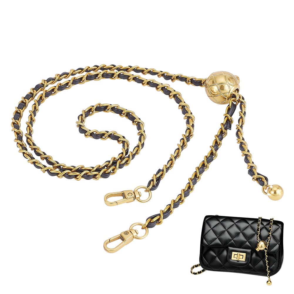 WADORNAdjustable Purse Chain Strap, 38-45 Inch Thin Leather Crossbody Strap Replacement Braided PU Leather Shoulder Chain