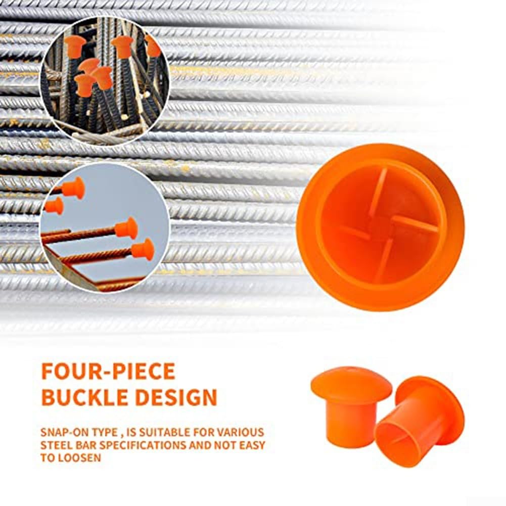 Kunststoff-Endabdeckungen für Stahlstäbe, 10 mm bis 25 mm, hohe Sichtbarkeit, orange, Sicherheit für Baustelle, Bauarbeiten, Arbeitsschutz, 50 oder 100 Stück