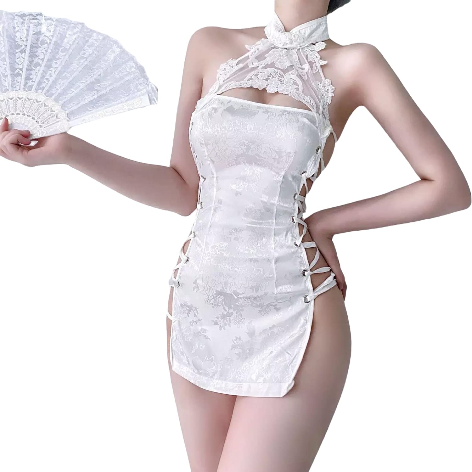 Clothing Lingerie Cheongsam Costume Anime Babydoll Suit Chinese Style sexy cosplay - Branco #1