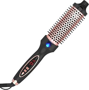 Curling Iron Thermal Brush 1.5 Inch Global Voltage Travel-Friendly with Digital Display Temperature Ceramic Tourmaline Ionic Quick Heated Round Bush Suitable for Medium and Long Hair