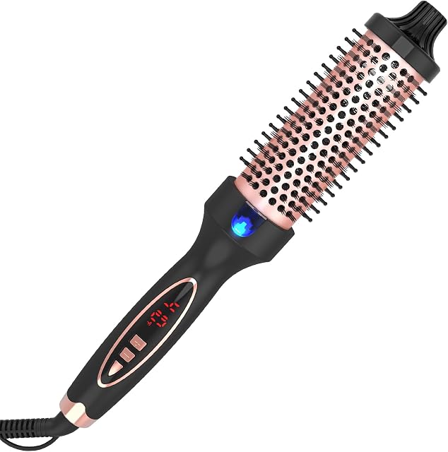 Curling Iron Thermal Brush 1.5 Inch Global Voltage Travel-Friendly with Digital Display Temperature Ceramic Tourmaline Ionic Quick Heated Round Bush Suitable for Medium and Long Hair