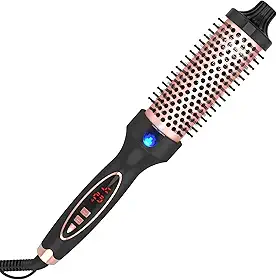 Escova Térmica para Modelador de Cachos de 1,5 Polegadas de Dupla Voltagem, Ideal para Viagens, com Display Digital de Temperatura, Turmalina Cerâmica, Iônica, Bucha Redonda de Aquecimento Rápido, Adequada para Cabelos Médios e Longos (Preto e Dourado)