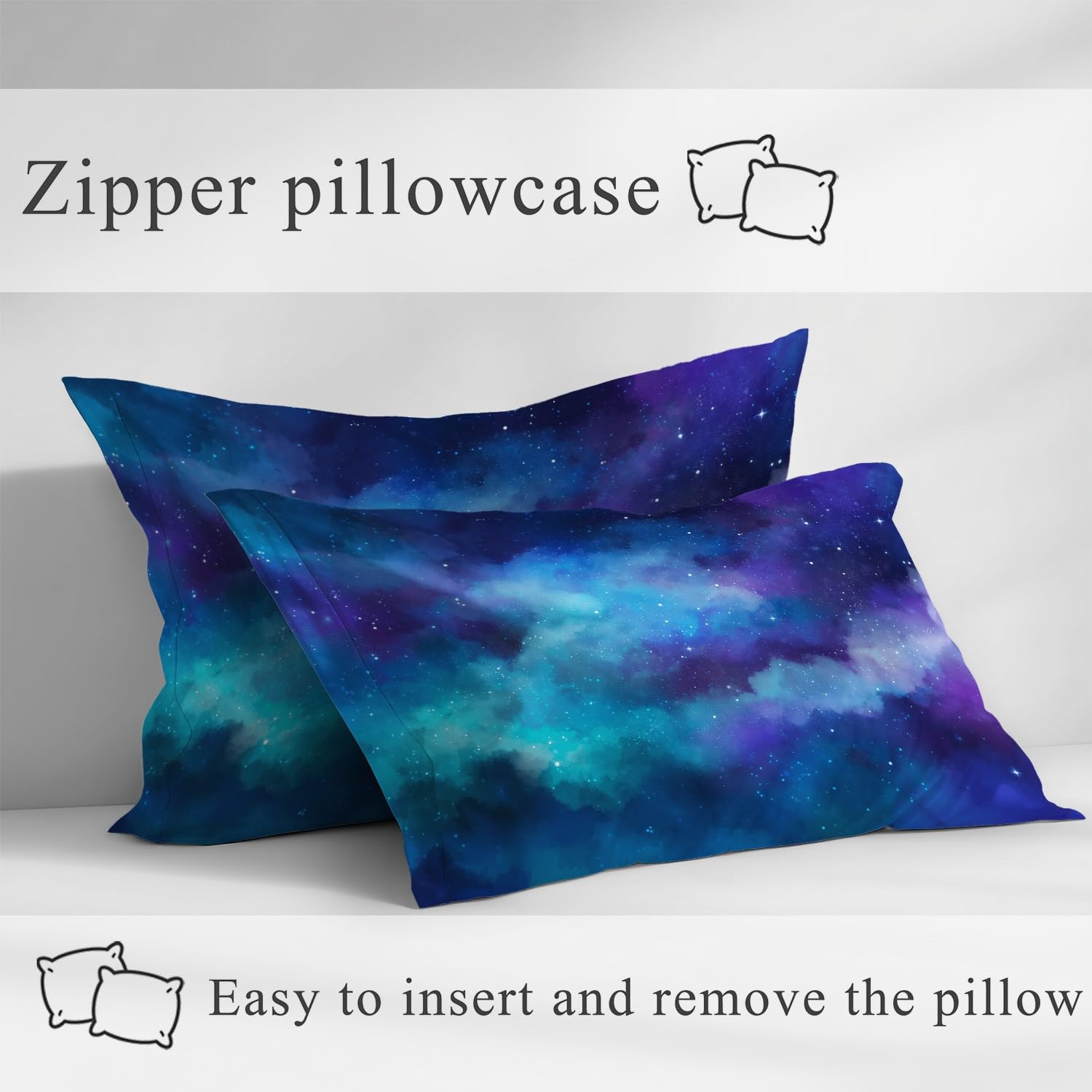 Traumhaft Sternenhimmel Spannbetttuch Fantasie Kosmos Galaxie Nebel Spannbettlaken 200 x 200 x 30 cm 3teilig Mikrofaser Bettwäsche Set mit 2 Kissenbezüge 80 x 80 cm Kein Flachbettlaken