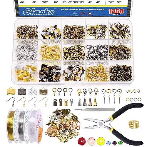 Glarks 1616 Kit de Fournitures de Fabrication d'Outils de Bijoux - Pinces, Fils, Pendentifs pour la Fabrication et la Réparation