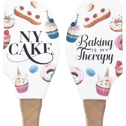 NY CAKE ""Baking Is My Therapy"" Silicone Spatula w/Wooden Handle, 12.75 Inches Cover