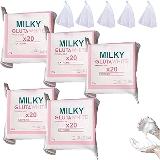 Milky Gluta 𝐖𝐡𝐢𝐭𝐞 Soap 20x, 70g Glutamilk 𝐖𝐡𝐢𝐭𝐞𝐧𝐢𝐧𝐠 Soap, Milkygluta 𝐖𝐡𝐢𝐭𝐞 Bar Soaps, Premium 𝐁𝐫𝐢𝐠𝐡𝐭𝐞𝐧𝐢𝐧𝐠 Soaps for Face & Body, Deep Cleanse, Exfoliate (5PCS)