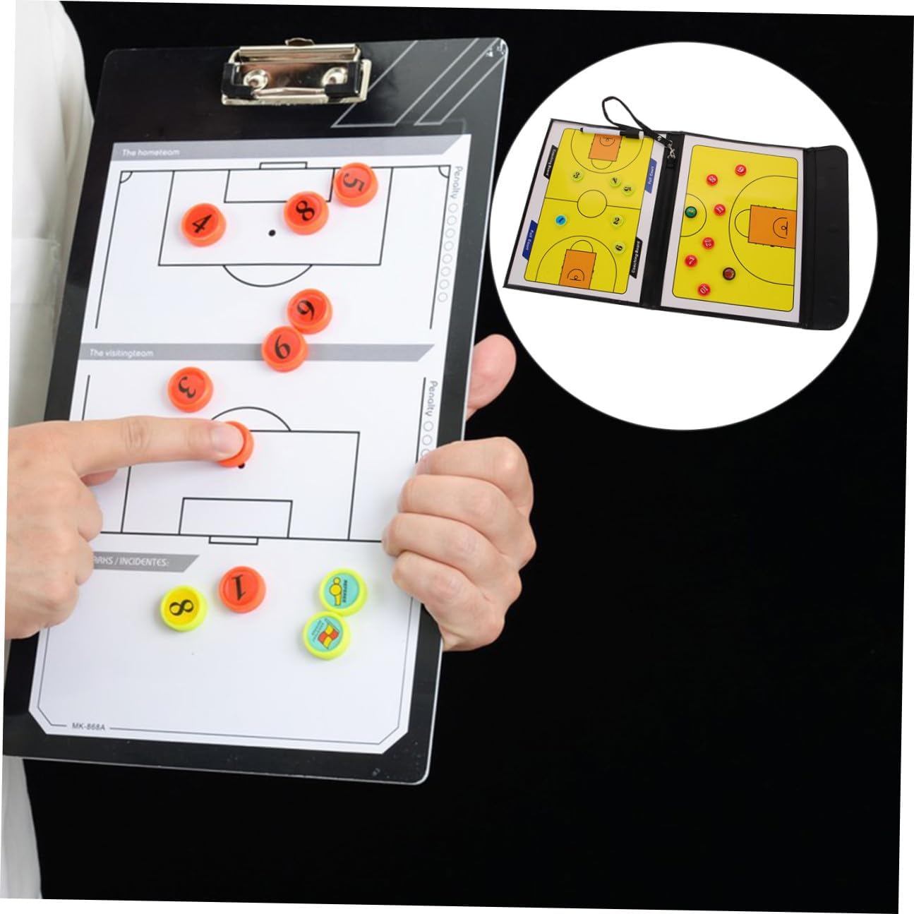 Foldable 3-Panel Tactical Basketball Training Board with Dry Erase Surface, Reusable Sports Coaching Strategy Clipboard for Football and Basketball Matches