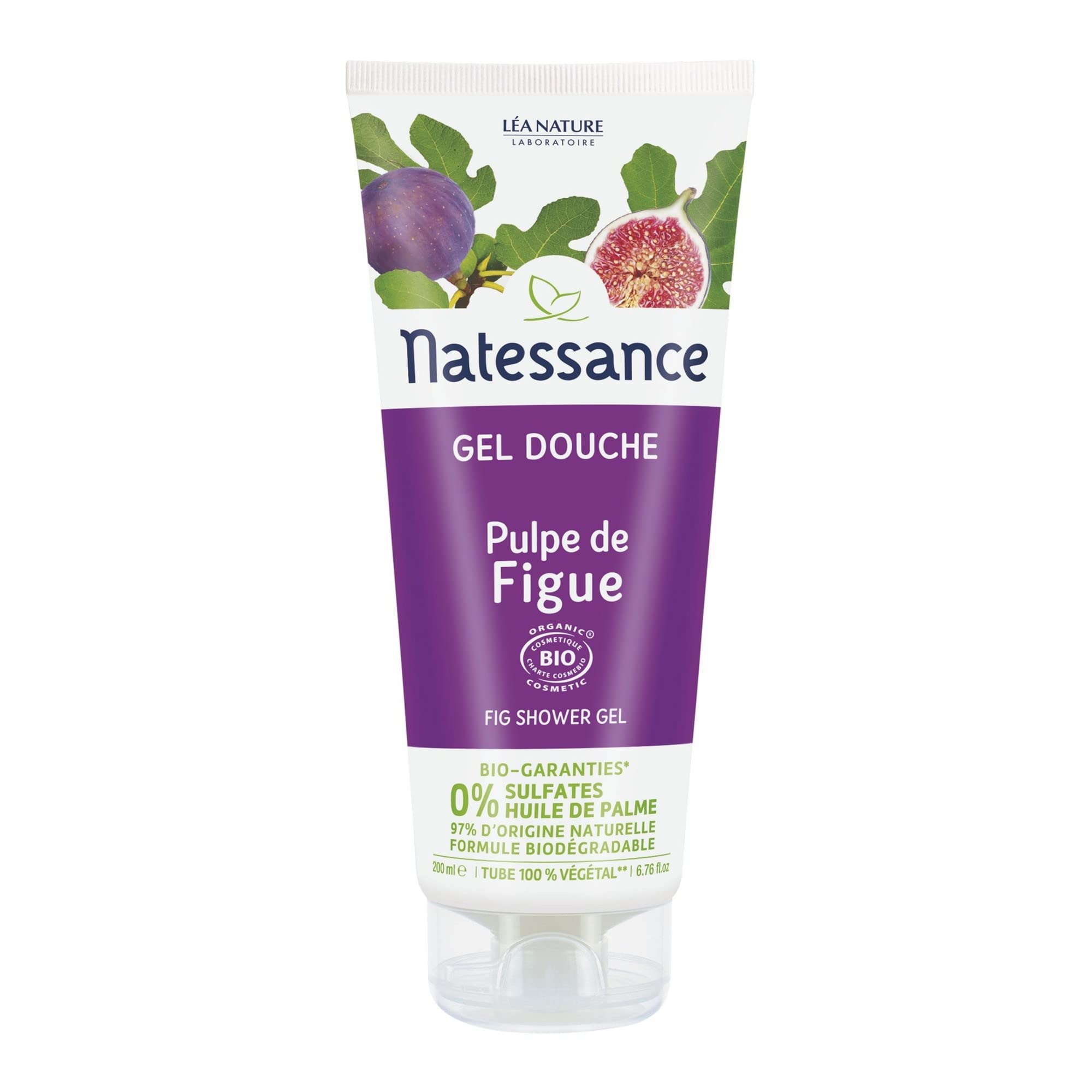 Natessance - Gel Douche - Pulpe De Figue - Certifié Bio Cosmos Organic - Tube 100% Végétal - 200 ml
