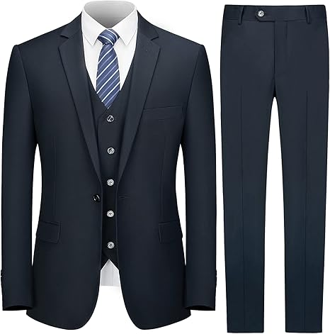 Cooper & Nelson Men's Suit Slim Fit, 3 Piece Suits for Men, One Button Solid Jacket Vest Pants with Tie, Tuxedo Set