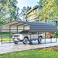 MELLCOM 12 x 20 ft Carport with Galvanized Steel Roof - 12' x 20' x 8.4' Multi-Use Shelter, Sturdy Metal Carport for Cars, Boats, and Tractors