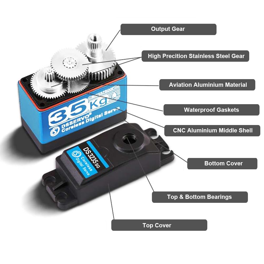 Stemedu High Torque 35KG RC Steering Servo DS3235SG 7.4V Waterproof Coreless Motor Digital Servo Stainless Steel Metal Gear Servo for 1/8 1/10 1/12 RC Car/Boat (Pack of 2 - Image 4