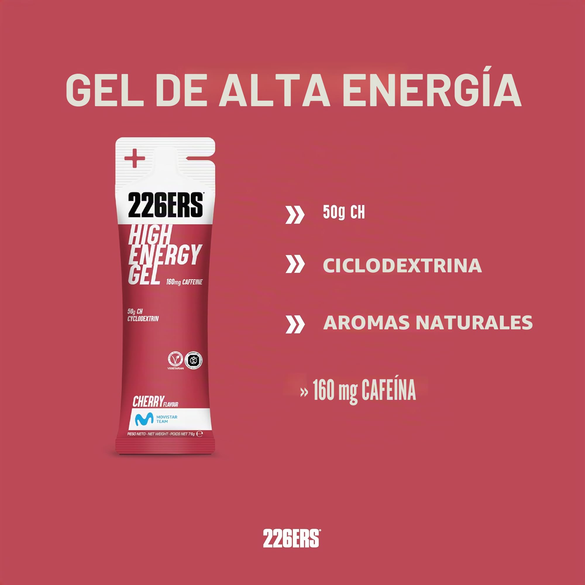 226ERS High Energy Gel, Gel Energético Deportivo con Cafeina, Cereza 24x76g