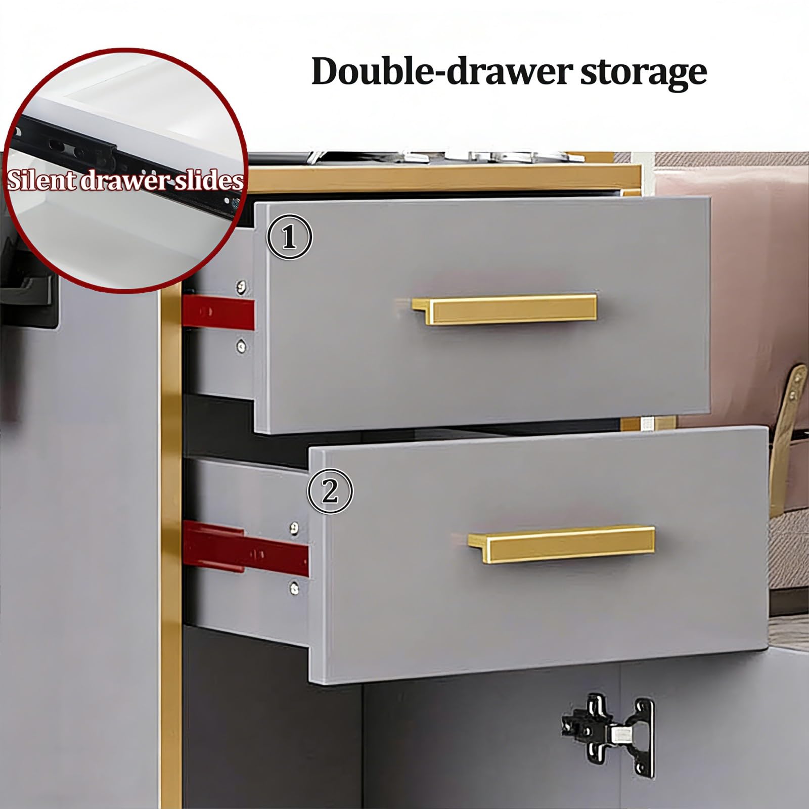 Poste de Travail pour Coiffeur, Meuble de Rangement avec 2 tiroirs et 1 Support pour sèche-Cheveux, Bureau de Coiffure Moderne pour Salon, barbier, Spa (35 * 30 * 80 cm)(Gray)