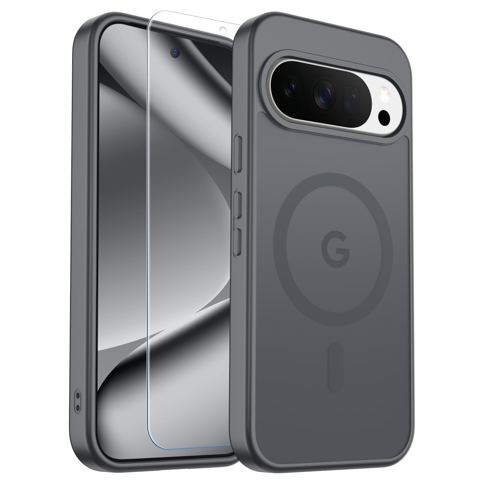 SUPFINE Magnetic for Google Pixel 10 Pro Case/Pixel 10 Case with Screen Protector, (Built-in Magnets) ((Military Grade Drop Protection) Slim Translucent Shockproof Phone Case,Titanium Gray